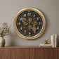 21" Circle Black and Gold Wood and Glass Analog Exposed Gear Wall Clock