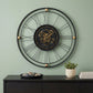 32" Circle Black and Gold Metal and Glass Analog Exposed Gear Wall Clock