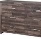 60" Dark Brown Solid and Manufactured Wood Six Drawer Double Dresser