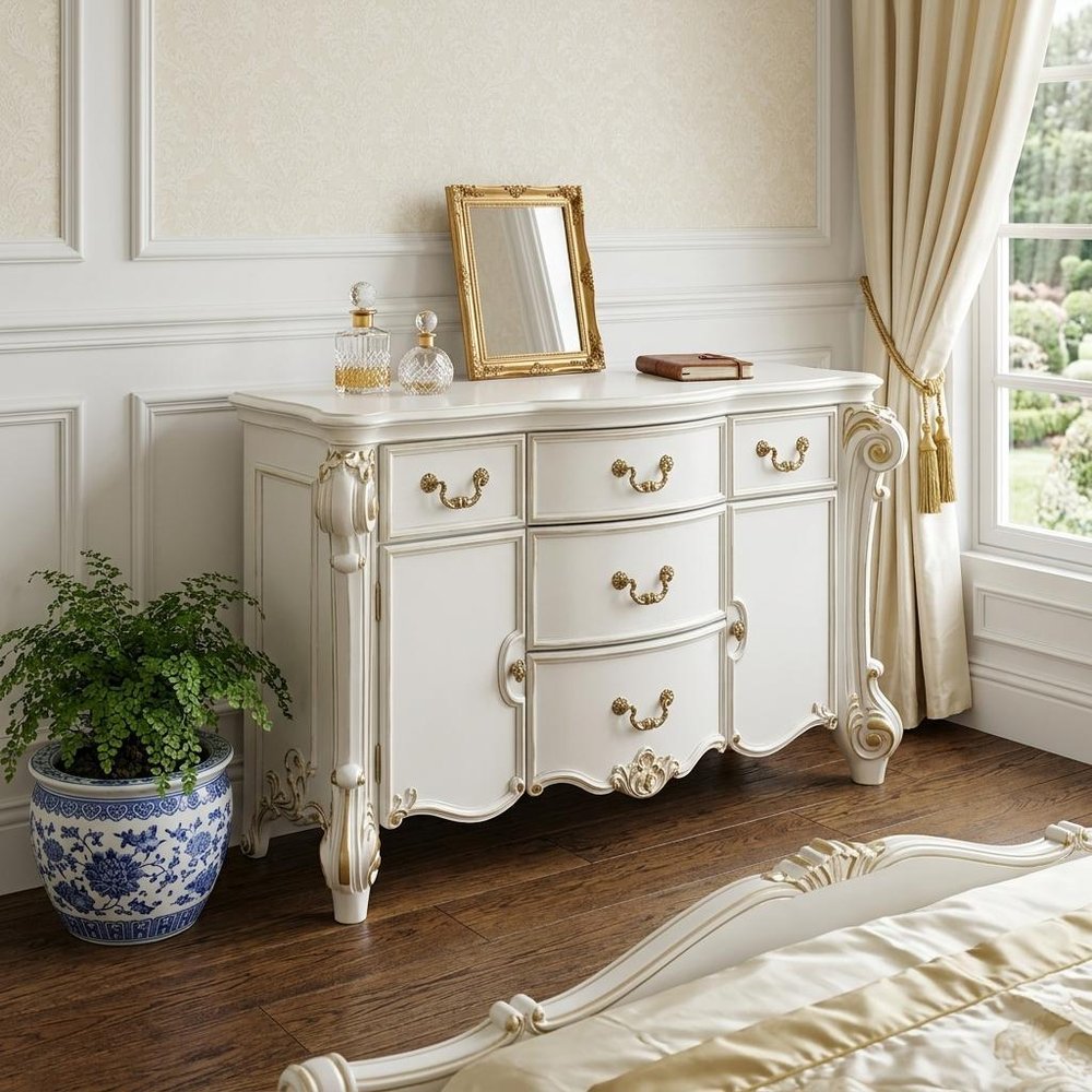 71" Pearl Solid and Manufactured Wood Five Drawer Triple Dresser