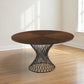 54" Brown And Black Rounded Solid Manufactured Wood And Iron Pedestal Base Dining Table