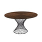 54" Brown And Black Rounded Solid Manufactured Wood And Iron Pedestal Base Dining Table