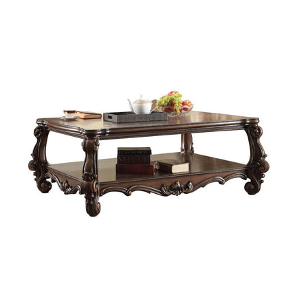 59" Brown and Dark Brown Wood Coffee Table With Shelf