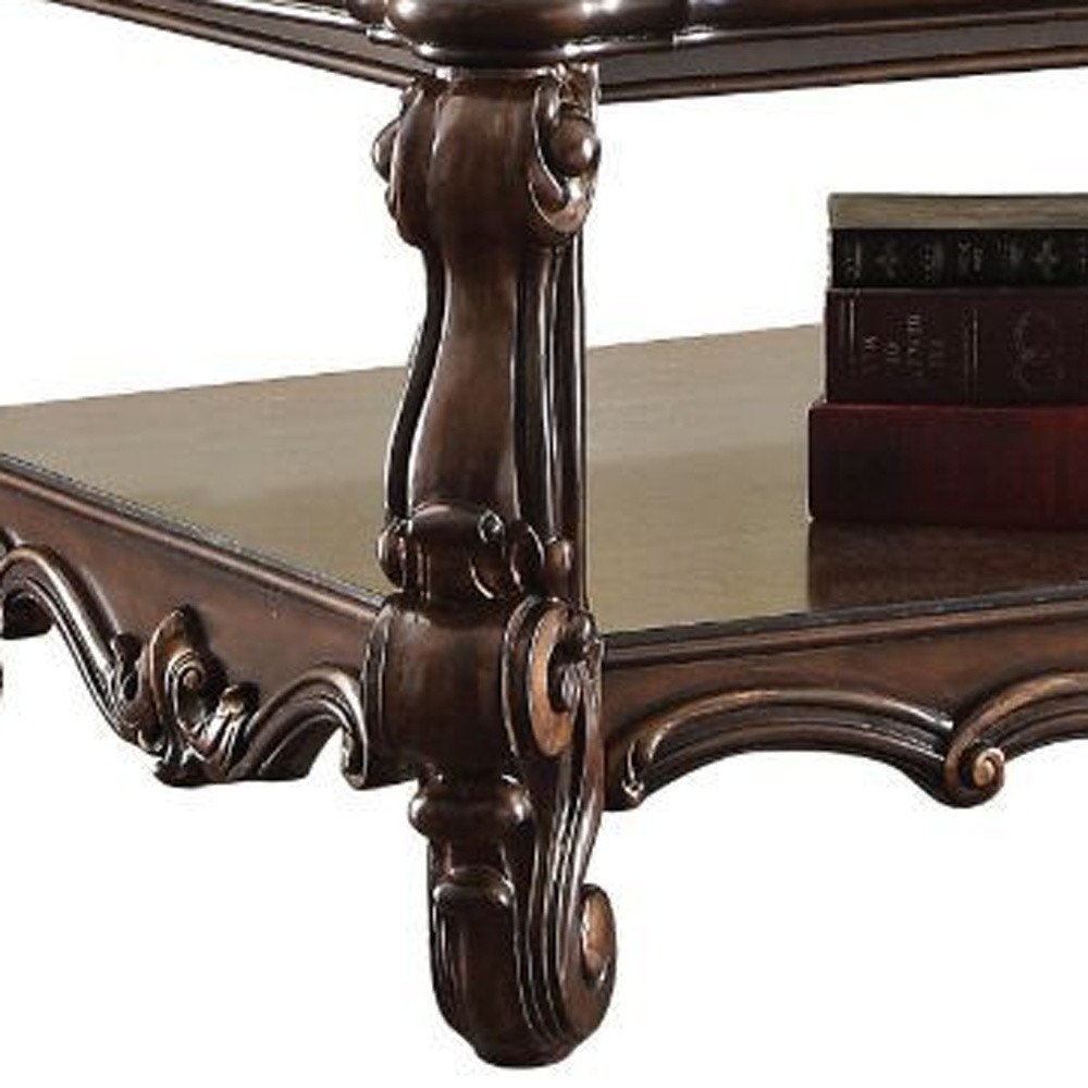 59" Brown and Dark Brown Wood Coffee Table With Shelf