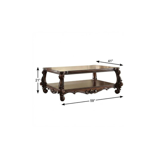 59" Brown and Dark Brown Wood Coffee Table With Shelf