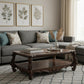 59" Brown and Dark Brown Wood Coffee Table With Shelf