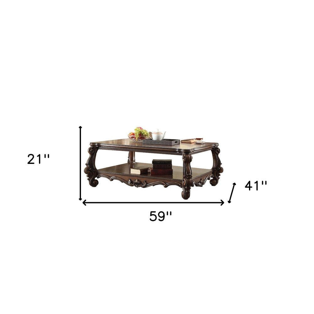 59" Brown and Dark Brown Wood Coffee Table With Shelf