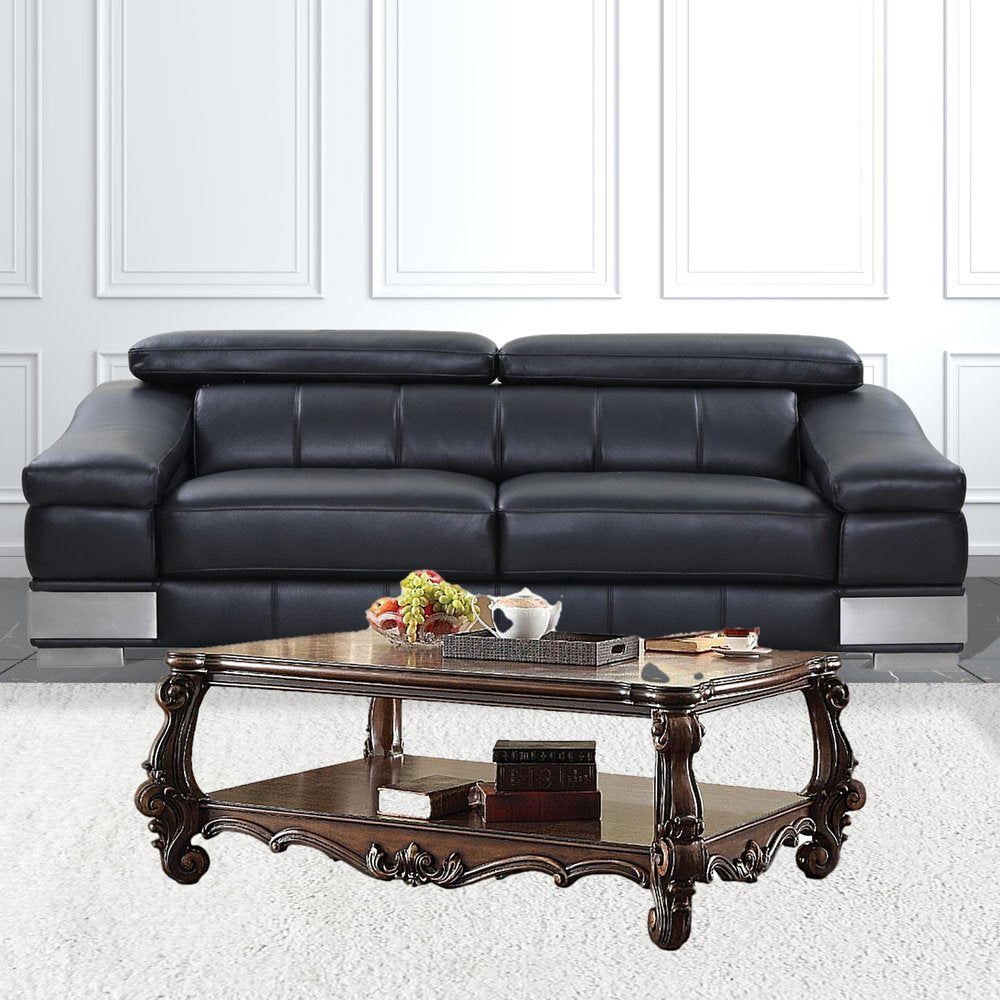 59" Brown and Dark Brown Wood Coffee Table With Shelf