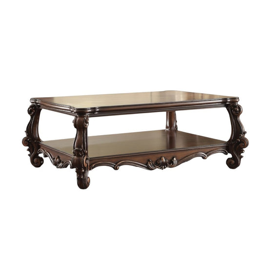 59" Brown and Dark Brown Wood Coffee Table With Shelf