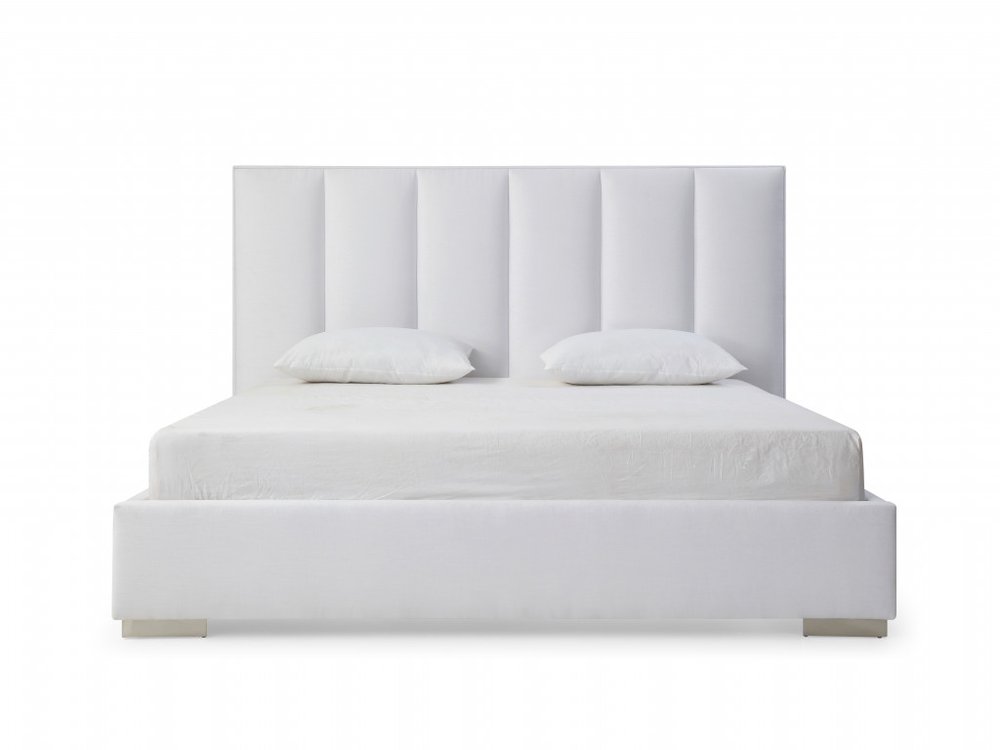White Ribbed Texture Velvet Upholstered Queen Bed Frame