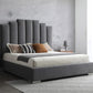 Queen Grey Upholstered Vertical Channel Velvet Bed with USB