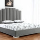 Queen Grey Upholstered Vertical Channel Velvet Bed with USB