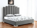 Queen Grey Upholstered Vertical Channel Velvet Bed with USB