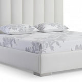 White Wood And Faux Leather Queen Bed Frame with USB