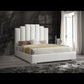White Wood And Faux Leather Queen Bed Frame with USB