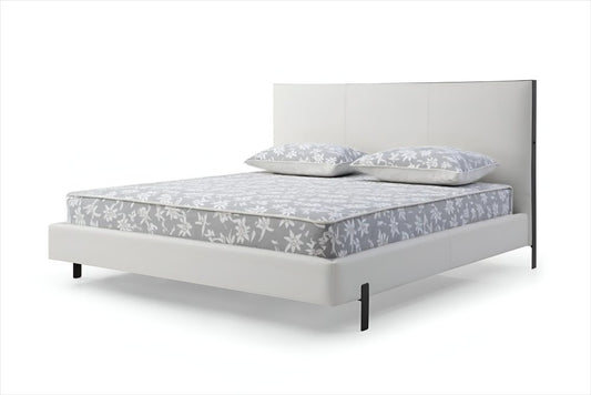 White Wood And Faux Leather King Bed Frame With USB