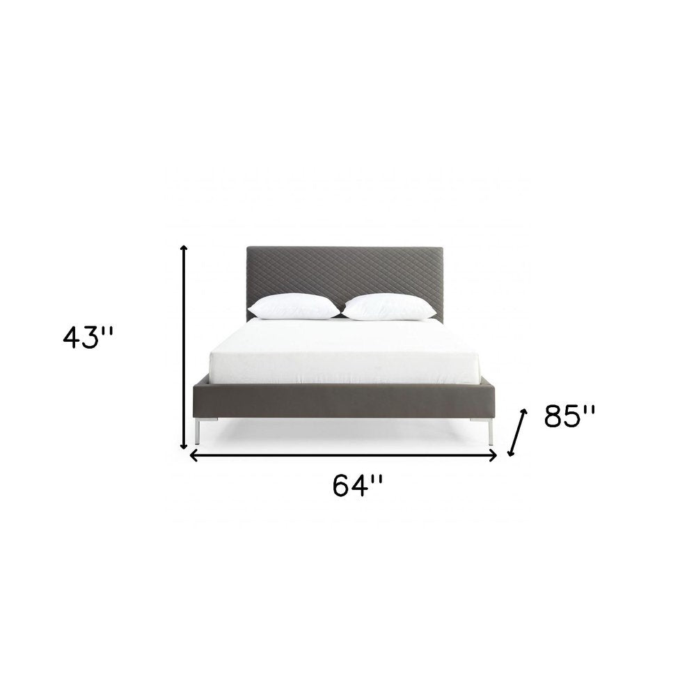 Dark Gray Faux Leather Queen Bed Frame