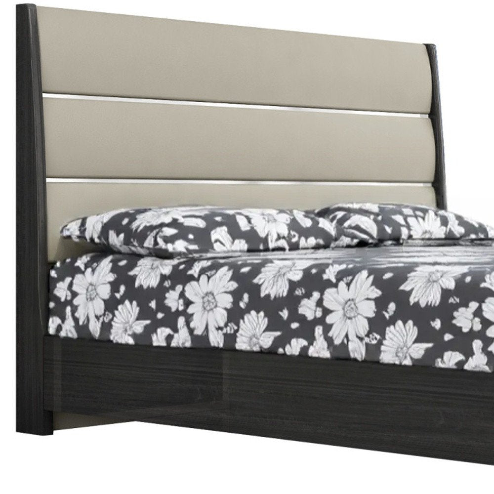 King Dark Grey High Gloss Bed Frame with Faux Leather Headboard