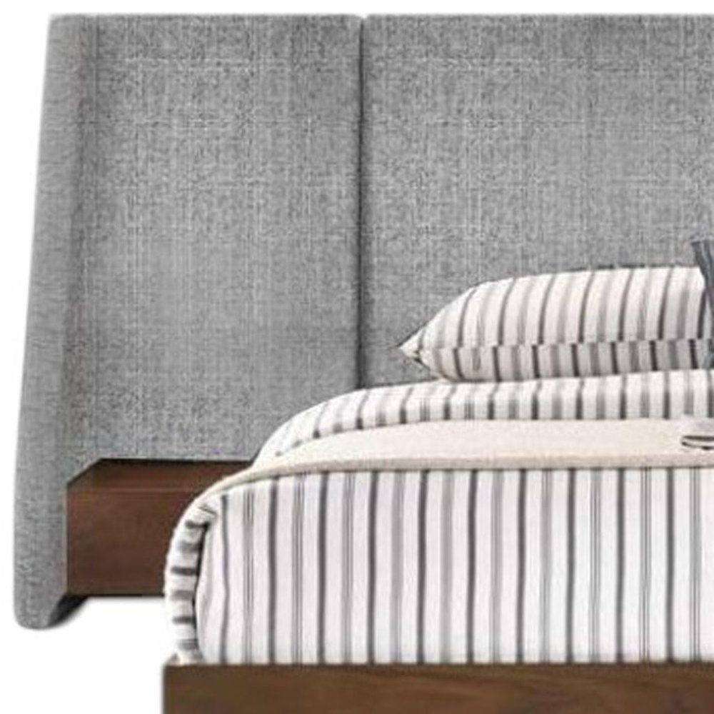 Brown and Gray Wood And Upholstery King Bed Frame With Attached Nightstands