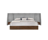 Brown and Gray Wood And Upholstery King Bed Frame With Attached Nightstands