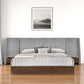 Brown and Gray Wood And Upholstery King Bed Frame With Attached Nightstands