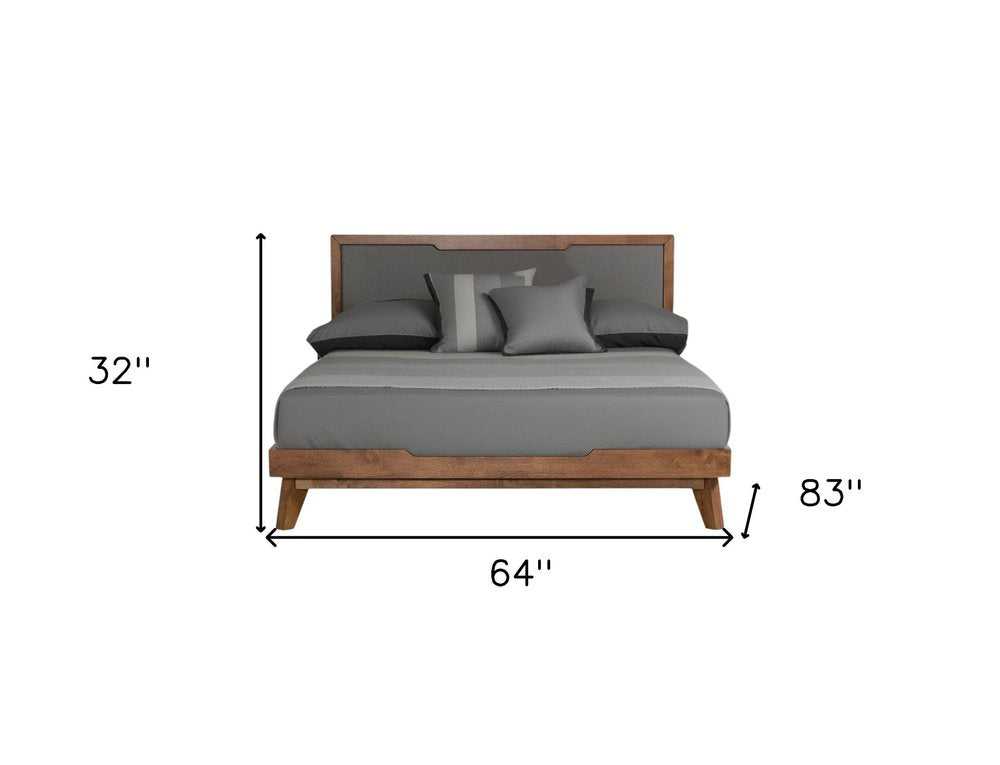 Gray and Brown Wood And Linen Queen Bed Frame