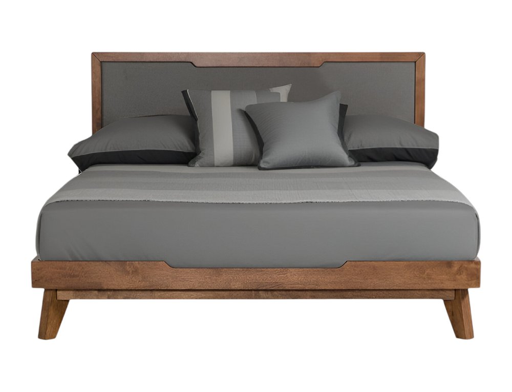 Gray and Brown Wood And Linen King Bed Frame