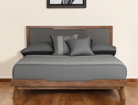 Gray and Brown Wood And Linen King Bed Frame