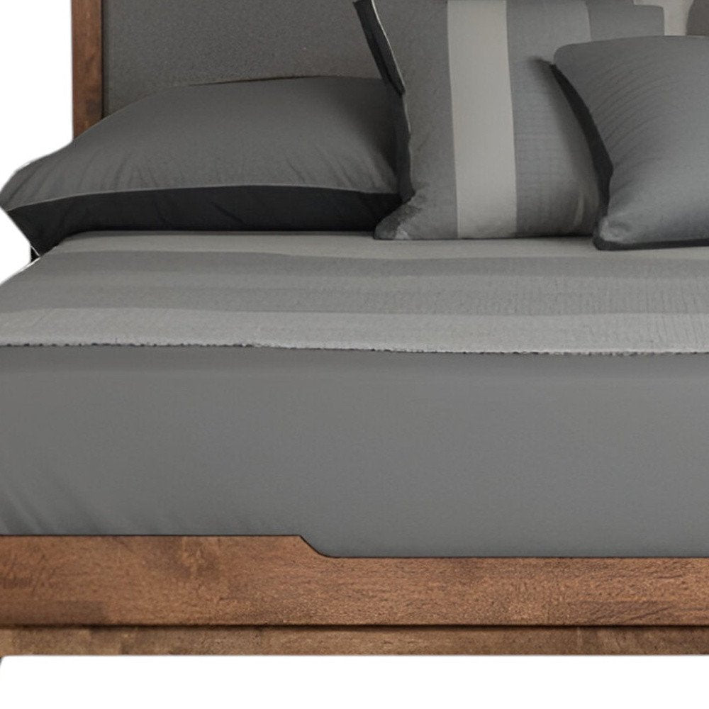 Gray and Brown Wood And Linen King Bed Frame