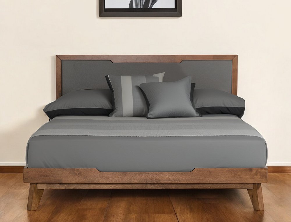 Gray and Brown Wood And Linen California King Bed Frame