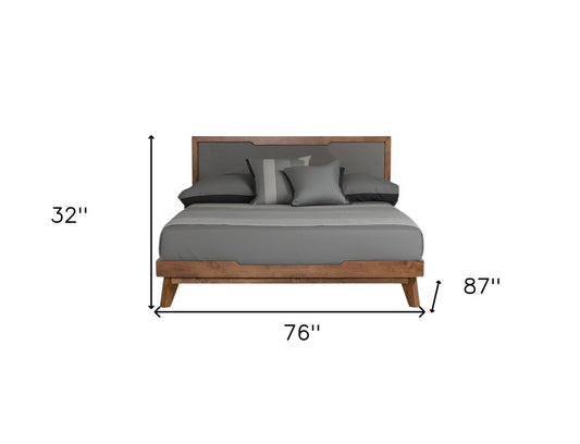 Gray and Brown Wood And Linen California King Bed Frame