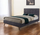 Gray and Brown Wood And Tufted Polyester King Bed Frame