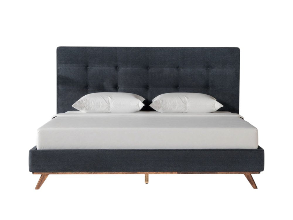Gray and Brown Wood And Tufted Polyester King Bed Frame