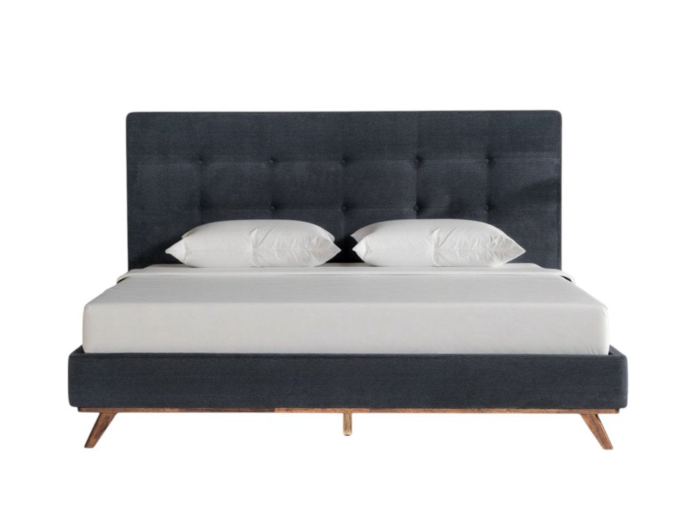 Gray and Brown Wood And Tufted Polyester King Bed Frame