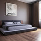 Gray and Walnut Wood And Upholstery Queen Bed Frame With Attached Nightstands