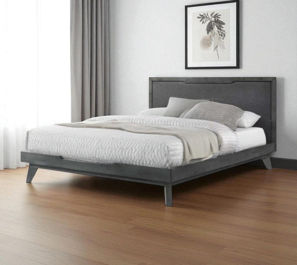 Gray Wood And Linen Queen Bed Frame