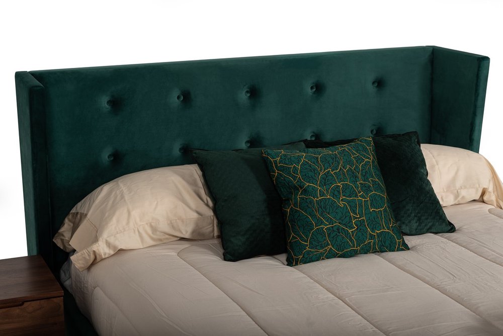 Green Wood And Tufted Velvet Queen Bed Frame