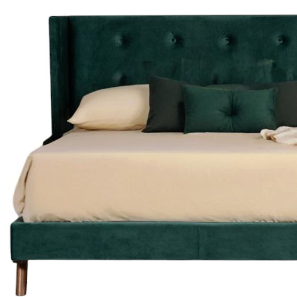 Green Wood And Tufted Velvet King Bed Frame