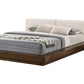 Walnut and White Wood And Faux Leather Queen Bed Frame With Attached Nightstands