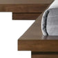 Walnut and White Wood And Faux Leather Queen Bed Frame With Attached Nightstands