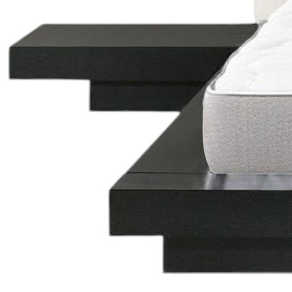 Black and White Solid Wood And Faux Leather Queen Bed Frame