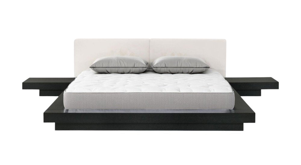 Black and White Solid Wood And Faux Leather Queen Bed Frame