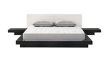 Black and White Solid Wood And Faux Leather Queen Bed Frame