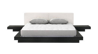 Black and White Solid Wood And Faux Leather Queen Bed Frame