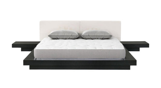 Black and White Solid Wood And Faux Leather Queen Bed Frame