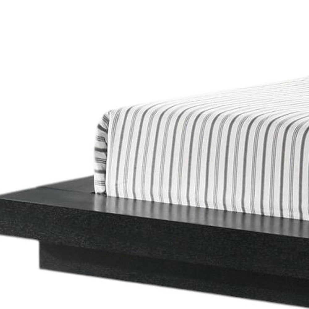 Black and Gray Wood And Faux Leather Queen Bed Frame With Attached Nightstands