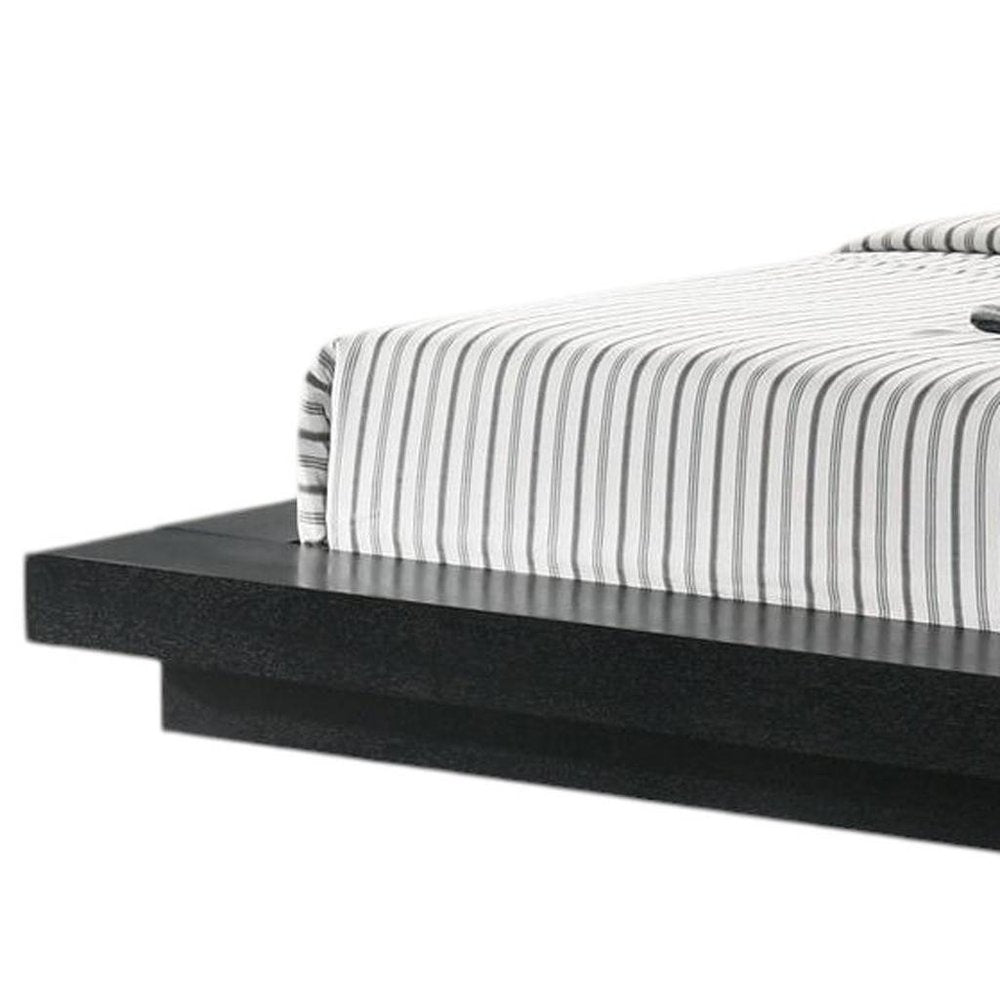 Black and Gray Wood And Faux Leather Queen Bed Frame With Attached Nightstands