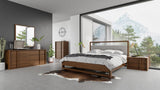 Brown and Gray Wood Tufted Upholstered Queen Bed Frame