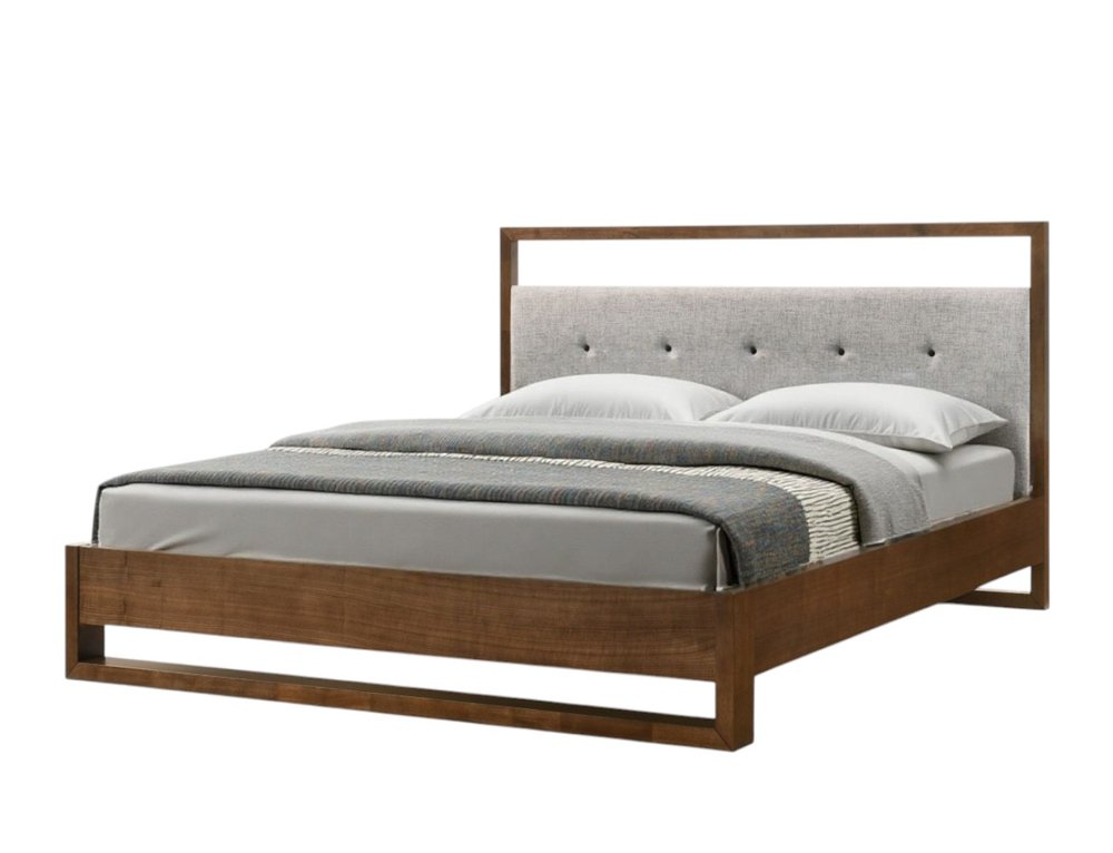 Brown and Gray Wood Tufted Upholstered King Bed Frame