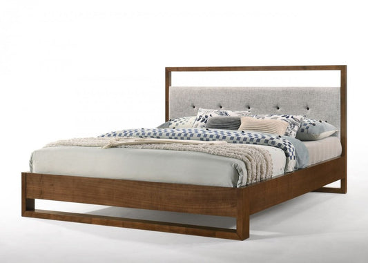 Brown and Gray Wood Tufted Upholstered California King Bed Frame